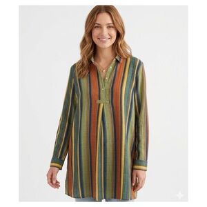 Stripe V-Neckline 3/4 sleeves Cotton Blend Blouse